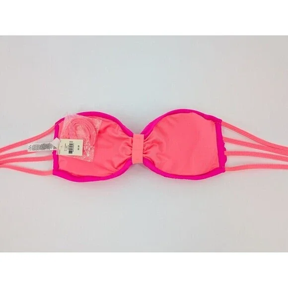 2 Victoria's Secret Pink Bikini Top Women Medium Hot Pink Strappy Swimsuit Beach - Picture 12 of 16